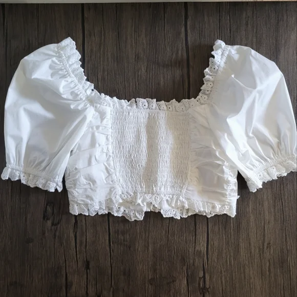 NWOT - MABLE Country Nights Cropped Lace Up Peasant Blouse - White - Picture 3 of 8